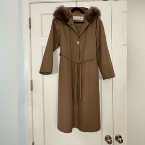 Vintage Bonnie Cassin Coat with Fur Hood and Brass Hardware
